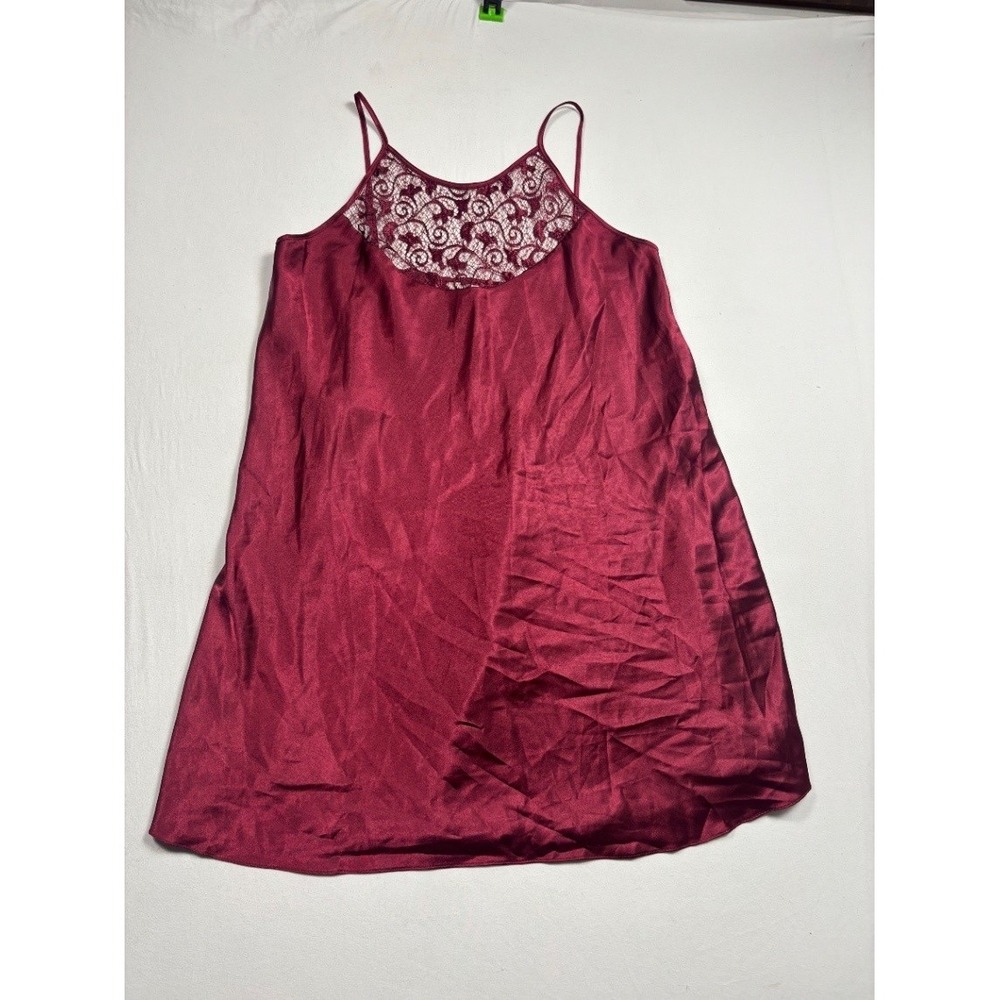 Private Luxuries Women Burgundy Satin Chemise Lace Nightgown Large